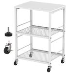 YBING Printer Stand White 3 Tier Printer Cart with Wheels Rolling Printer Table with Shelves Storage Mobile Printer Shelf Rack Modern Printer Table for Home Office Small Spaces 16''L x 12''W x 24''H