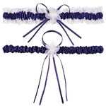 Plus Size Wedding Garters for Bride with Elastic Band, Something Blue Lace Belts Bridal Garter Set for Bride on Wedding, Ink Blue, Plus Size