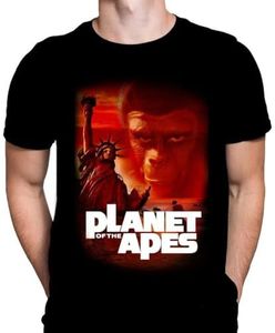 Wild Star Hearts Planet of The Apes Mens T-Shirt Science Fiction Print, Black Cotton T-Shirt, Movie Poster Tee