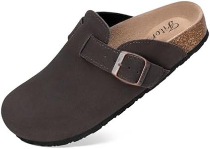 FITORY Womens Clogs Slip-on Potato Shoes Leather Mules with Suede Cork Footbed Mocha Size 7
