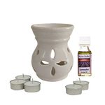 Maxime Candles Ceramic Aroma Diffuser with Aroma Oil and Tealight Candle Set (10 cm x 10 cm x 13 cm, White, MR191/Lavender)