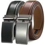 DOOPAI Leather Ratchet Belts for Men 2 Pack Dress Belt Adjustable with slide Automatic Buckle,Cut to Exact fit