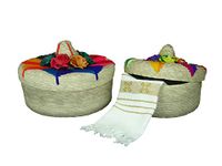 2 Pack Mexican Handmade Palm Baskets with Sombrero lids and 1 Woven Napkin Cloth (servilleta Mexicana) 100% Cotton Eco Friendly Tortilla Warmer (tortillero) for Party Fiesta Decoration