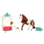 Dreamworks Spirit Boomerang's Bath Adventure with Horse (8 in), Soft Mane & Tail, Bathtub & Trough, Hoof Activation Feature, 3 Animals & Scrub Brush, Great Gift for Ages 3+