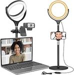 Ring Light with Stand, Desktop Ring Light with Phone Holder for Laptop/Video Conferencing/webcam Lighting/Zoom Meetings, 8" Selfie Ring Light for Makeup/Live Streaming/YouTube/Tiktok (Dark)