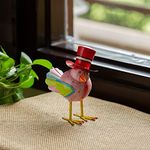 ExclusiveLane Mrs. Sparrow' Handpainted Garden Showpiece For Balcony & Garden Statues For Decoration In Metal (7 Inches, Fantasy, Pastel,Multicolor)