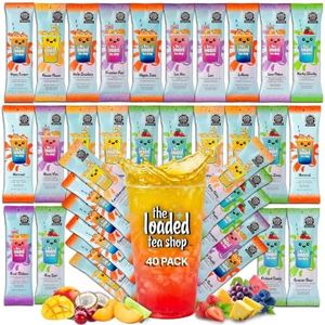 The Loaded Tea Shop Energy Drink Mix Sticks, 40 Pack, Variety Pack, Zero Sugar, Zero Calories, 200mg Green Tea Caffeine, No Artificial Colors or Flavors, Powder Packets with B Vitamins