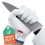 NoCry Cut Resistant Protective Work Gloves with Rubber Grip Dots. Tough and Durable Stainless Steel Material, EN388 Certified. 1 Pair. White, Size Small