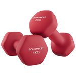 SONGMICS Dumbbells Set of 2 2 x 4kg Dumbbells Set Dumbbells Hexagon Neoprene Coating Strength Training Workout Fitness Training Home Ruby Red SYL908R01