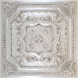 Faux Tin Glue up or Drop in Ceiling Tile TD04 Antique White. Pack of 10 2'X2' tiles ~ 40 sq.ft. Easy to install PVC panels, great for DIY projects. Gorgeous antique vintage look ceilings 3D wall decor