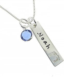 My Tiny Prints Personalized Sterling Silver Name Necklace. Customize with Child's Name, Engraved with Solid Baby Feet. Add Your Choice of Birthstone and Sterling Silver Chain. Gifts for Her, New Mom