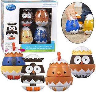 Stacking & Sorting Easter Toys, Mix & Match Educational Hatching Animal Eggs 4 Pack - Owl, Duck Chicken Bluejay - Fun Creative Imaginative Play for Toddlers and Kids - Easter Basket Stuffer Gift