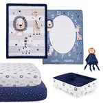 5 Piece Crib Bedding Set, Safari EXPRESSIONS Includes Reversible Milestone Baby Blanket, 2 Standard Fitted Crib Sheets, Security Blanket & Storage Tote