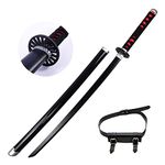 LIUD Tanjiro Samurai Sword Set Katana Sword Wood Demon Slayer Cosplay Tanjiro Halloween Prop Demon Slayer Sword Anime Fans Xmas Birthdays Gifts Wooden Sword Collectibles/ 41 Inch, With Black Belt