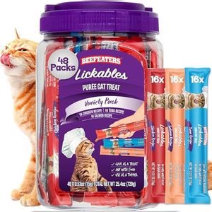 Beefeaters wet cat treats lickable 48 Count Puree Variety Pack - Salmon Tuna Chicken for Hydration & Training, Grain Free Taurine Enriched High Moisture, lickable cat treats squeeze up for Picky Eater