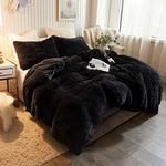 XeGe Plush Shaggy Duvet Cover, Luxury Ultra Soft Crystal Velvet Fuzzy Bedding 1PC(1 Faux Fur Duvet Cover), Fluffy Furry Comforter Cover with Zipper Closure(Queen, Black)