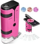 100x-250x Mini Pocket Microscope for Kids Adults, Protable Handheld Microscope with 5 Microscope Slides, Phone Adapter, Miniscope Portable Microscope Kit for Kids Adults Science Lab Education, Pink