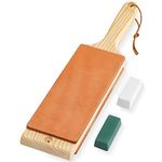 Angerstone Oversize Double Sided Leather Strop Kit(14.3" x 3" Knife Stropping Leather）with Ergonomic Handle - Knife Strop for Sharpening Knives, Wood Carving Chisels, Buffing Compound Included