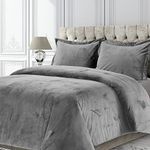 Tribeca Living VENICEDUVET Venice Velvet Oversized Solid Duvet Set, King, Smoke Grey