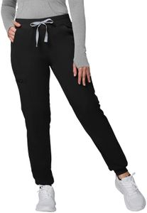 Kitmaz Medical Scrub Pants for Women - Mid Rise 4-Way Stretch Anti-Wrinkle Slim Jogger Pants, Drawstring Waist & 5 Pockets Black