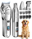oneisall Dog Clippers for Grooming Thick/Heavy Coats, 4-in-1 Dog Grooming Kit Low Noise with Stainless Steel Blade, Cordless Dogs Paw Trimmer Pet Nail Grinder for All Dogs Cats