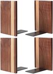 Muso Wood Artist Bookends, Decorative Bookshelf Book Ends Heavy Duty Bookends Desktop Organize Books Wooden Book Ends for Home Office Kitchen 6"x4" Walnut 4pcs