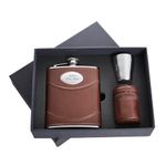 Personalised 6oz Brown Leather Hip Flask & Cups - Luxury Engraved Hip Flask & Cup Set - A Great Gift for Weddings, Groomsmen, Best Man, Father of The Bride & Father of The Groom