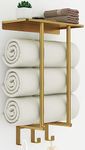 BETHOM Wall Mounted Towel Rack, Towel Rack with Shelf for Bathroom Wall Mounted, Wall Metal Bath Towel Holder Storage Hand Towels for Small Bathroom, Gold