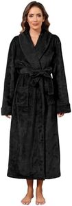 Hellomamma Long Bath Robe for Womens Plush Soft Fleece Bathrobes Nightgown Ladies Pajamas Sleepwear Housecoat, Black, Small-Medium