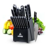 AZONEZ Knife Set with Block, 19 Pieces Knife Block Set, Christmas Kitchen Knives for Cutting, Chopping & Slicing, Stainless Steel Knife Block Set with Steak Knives