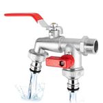 HASTHIP 1/2 Inch Dual Outlet Garden Brushed Faucet Splitter, Heavy Duty Zinc Alloy Double Valve Tap with Individual Control, Outdoor Faucet Garden Tap for Efficient Water Distribution, Silver