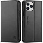 SHIELDON Case for iPhone 11 Pro, Genuine Leather Case with [Auto Wake/Sleep][RFID Blocking][TPU Shell][Card Slots][Kickstand] Shockproof Folio Flip Cover Compatible with iPhone 11 Pro, 5.8", Black