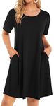 elescat Women's Summer Dresses Loose Swing Short Sleeve Sundresses with Pockets (01 Black,XL)