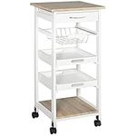 HOMCOM Bar Cart, 5-Tier Kitchen Cart with Removable Serving Tray, Rolling Coffee Cart on Wheels with Drawer and Wire Basket for Dining Room, Living Room, White