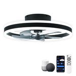 CHANFOK Smart Ceiling Fans with Lights Compatible with Alexa and Google Assistant 20", Low Profile Ceiling Fan with Light and Remote & APP Control, 6-Speed Reversible Blades (Black)