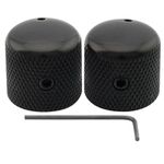 Musiclily Pro 1/4" Steel Fine Knurled Dome Knobs Universal Fitting Control Knobs with Set Screw and Indicator Dot for Electric Guitar or Bass, Black (Set of 2)