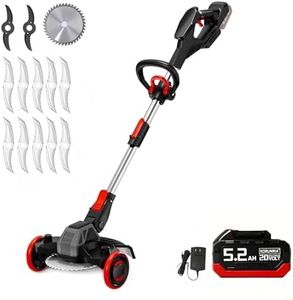 Korunria Blade Weed Wacker with Wheels, Electric Weed Wacker Cordless, 3-in-1 Brush Cutter & Edger & Mini-Mower with 4.0Ah Battery and Charger, 30+Mins & Brushless Motor, K&GO Force (One Battery)