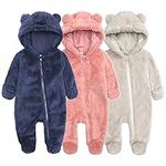 Hilmocho Newborn Baby Hooded Romper Winter Warm Infant Fleece Footed Jumpsuit Snowsuit Onesies Outfits for 0-12 Months