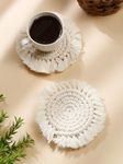 My Creative Hut Macrame Set of 2 Round Coasters Bohemian Style, Handmade, More Absorbent, Traditional, Diwali Gifting, Multipurpose, Big Size (Off White)