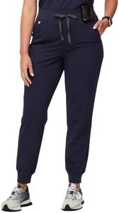 FIGS Zamora High Waisted Jogger Style Scrub Pants for Women — Slim Fit, 6 Pockets, High Rise Yoga Waistband Women Scrub Pants, Navy, Medium