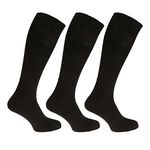 Mens ribbed knee high 100% cotton socks (Pack of 3) (6-11) (Black)