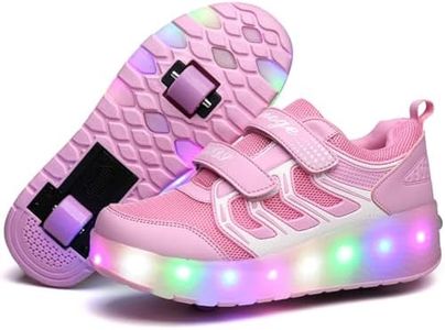 Yogeeft Kids Shoes with Wheels & LED Flashing Sneakers for Gifts Rechargeable Roller Skate Shoes Retractable Size 4 Big Kid B-Pink