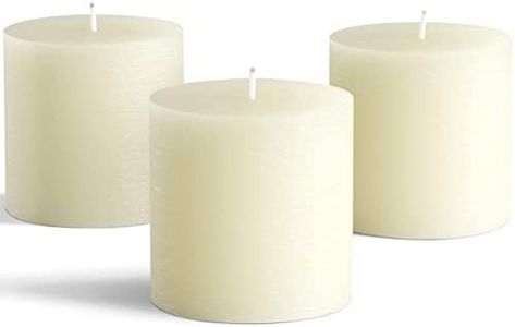 Set of 3 Pillar Candles 3" x 3" Unscented Handpoured Weddings, Home Decoration, Restaurants, Spa, Church Smokeless Cotton Wick - Ivory