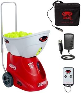 Lobster Sports Tennis Ball Machine - Automatic Portable Tennis Ball Launcher for Training and Practice - Pre-Programmed and Custom Drills, with Remote - External Battery (Elite One)