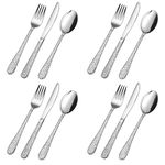 Herogo Kids Cutlery Set, 12 Pieces Stainless Steel Childrens Cutlery Sets, Child Toddler Silverware Include 4 Knives, 4 Forks, 4 Spoons, Proper Size & Smooth Edge, Dishwasher Safe, Hammered Handle