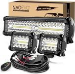 NAOEVO 12Inch LED Light Bar and 2PCS 4Inch LED Pod Lights, 420W 42000LM LED Fog/Driving/Off Road Lights Bar, Spot Flood Combo LED Light Bar with Wiring Harness Kit-3 Lead for Truck ATV Boat