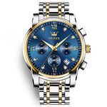 OLEVS Watch Men Gold Silver Two Tone Stainless Steel Chronograph Watch for Men Roman Numerals Diamond Analog Quartz Men's Watches Classic Blue Waterproof Luminous with Date Mens Watch