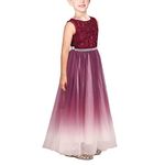 Sunny Fashion Girls Dress Flower Lace Top Burgundy Gradient Skirt Sleeveless Age 8 Years