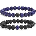 Young & Forever Gift Rakhi for Brother Mens Beaded Bracelets Lava Rock Stone Beads for Women Anxiety Volcanic Lava Bracelet Long Distance Relationships Lapis Lazuli Couples Bracelets Set of 2 Gift