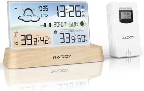 Raddy DT6 Station météo sans Fil avec horloge radio-pilotée DCF, écran couleur numérique pour, thermomètre hygromètre, station météo pour la maison avec prévisions météo et baromètre